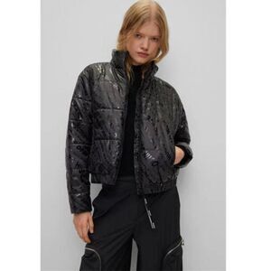 Ashley by 26 International Black Camo Camouflage Cropped Puffer Jacket Large‌